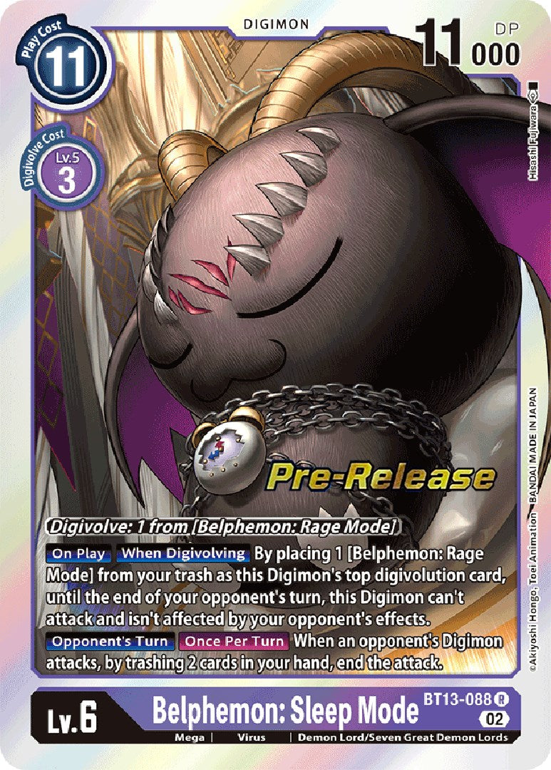 Belphemon: Sleep Mode [BT13-088] [Versus Royal Knight Booster Pre-Release Cards] | Enigma On Main