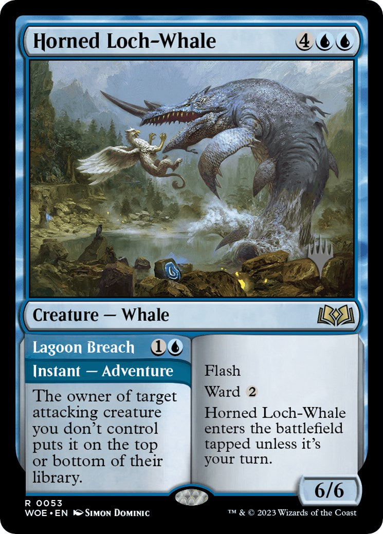 Horned Loch-Whale // Lagoon Breach (Promo Pack) [Wilds of Eldraine Promos] | Enigma On Main