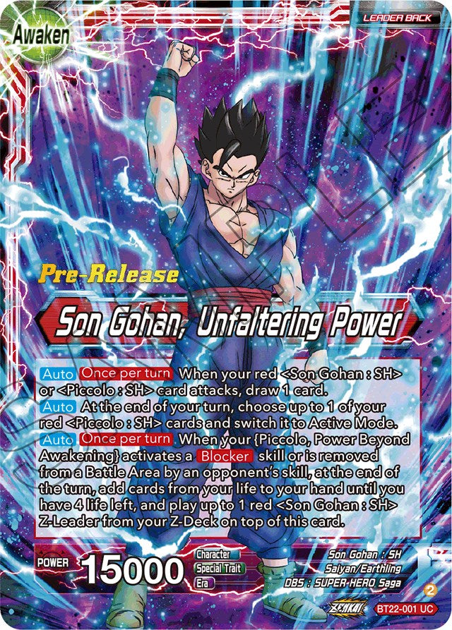 Son Gohan // Son Gohan, Unfaltering Power (BT22-001) [Critical Blow Prerelease Promos] | Enigma On Main