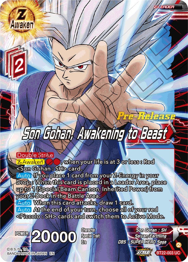 Son Gohan, Awakening to Beast (BT22-003) [Critical Blow Prerelease Promos] | Enigma On Main