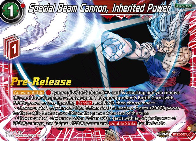 Special Beam Cannon, Inherited Power (BT22-007) [Critical Blow Prerelease Promos] | Enigma On Main