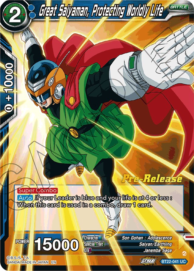 Great Saiyaman, Protecting Worldly Life (BT22-041) [Critical Blow Prerelease Promos] | Enigma On Main