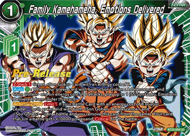 Family Kamehameha, Emotions Delivered (BT22-059) [Critical Blow Prerelease Promos] | Enigma On Main