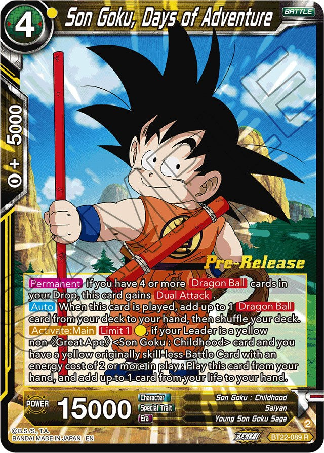 Son Goku, Days of Adventure (BT22-089) [Critical Blow Prerelease Promos] | Enigma On Main