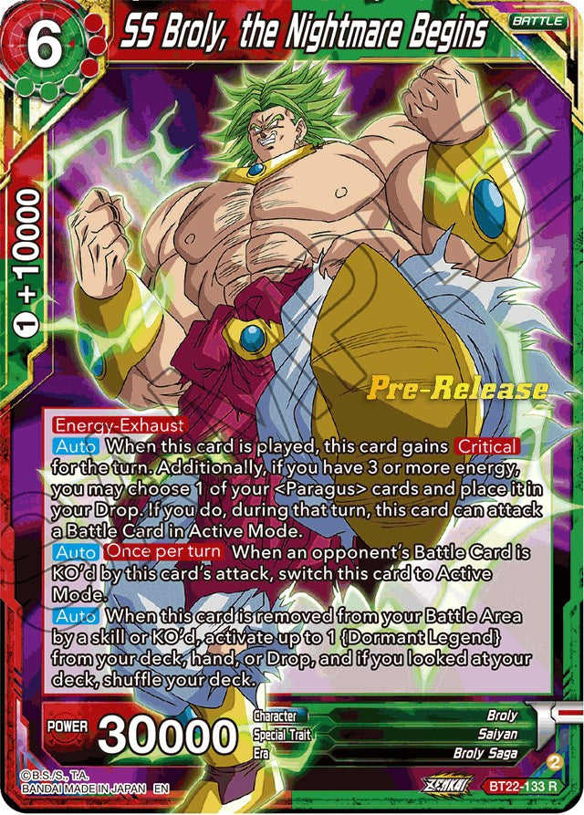 SS Broly, the Nightmare Begins (BT22-133) [Critical Blow Prerelease Promos] | Enigma On Main