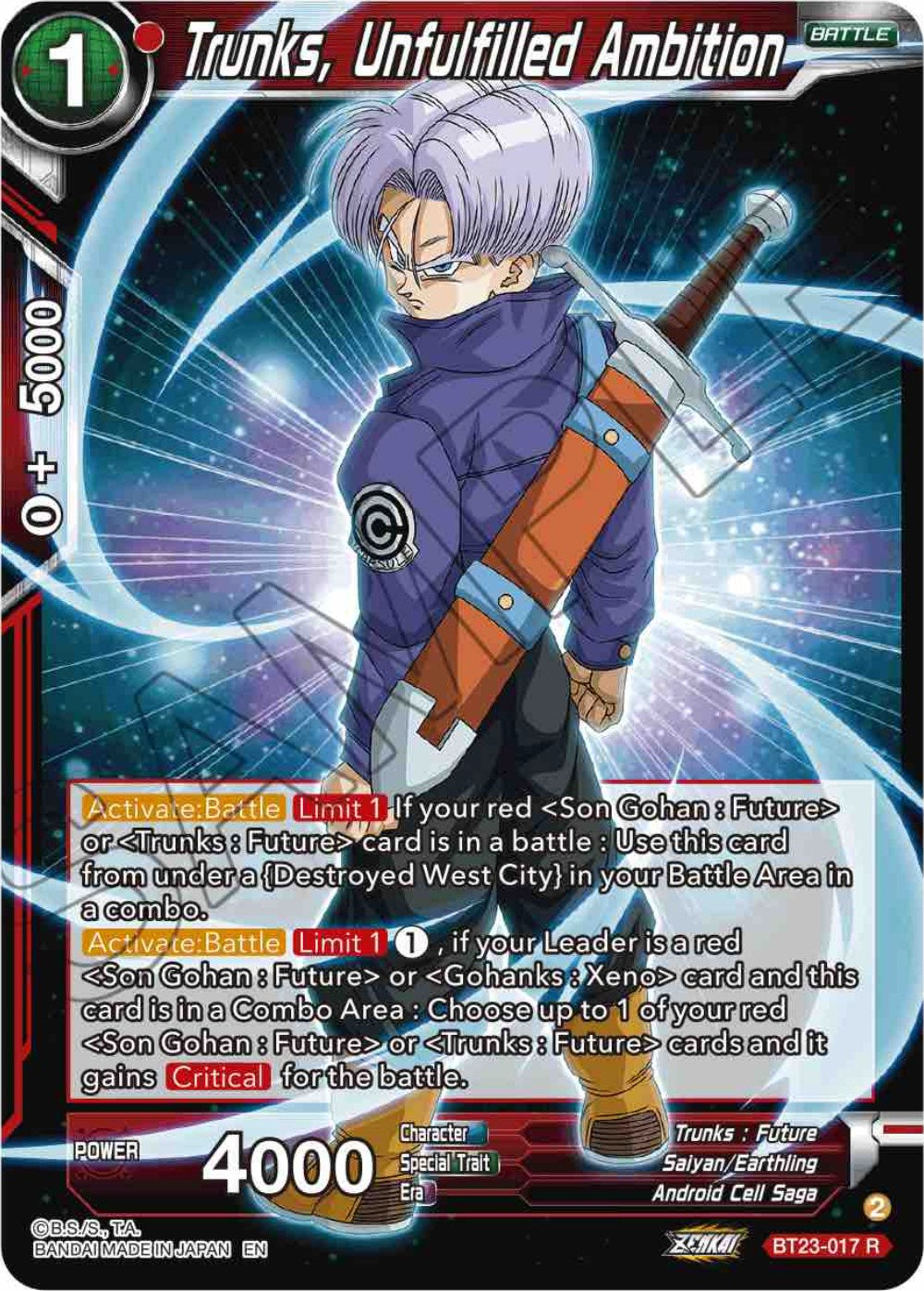 Trunks, Unfulfilled Ambition (BT23-017) [Perfect Combination] | Enigma On Main