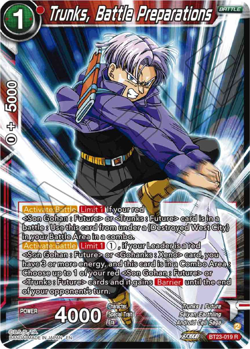 Trunks, Battle Preparations (BT23-019) [Perfect Combination] | Enigma On Main