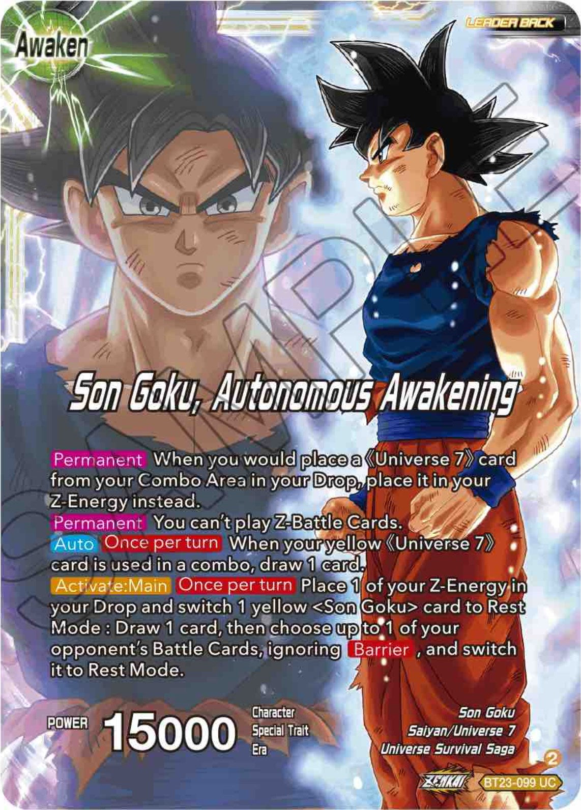 SSB Son Goku // Son Goku, Autonomous Awakening (BT23-099) [Perfect Combination] | Enigma On Main