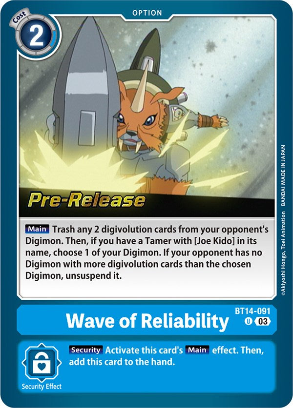 Wave of Reliability [BT14-091] [Blast Ace Pre-Release Cards] | Enigma On Main