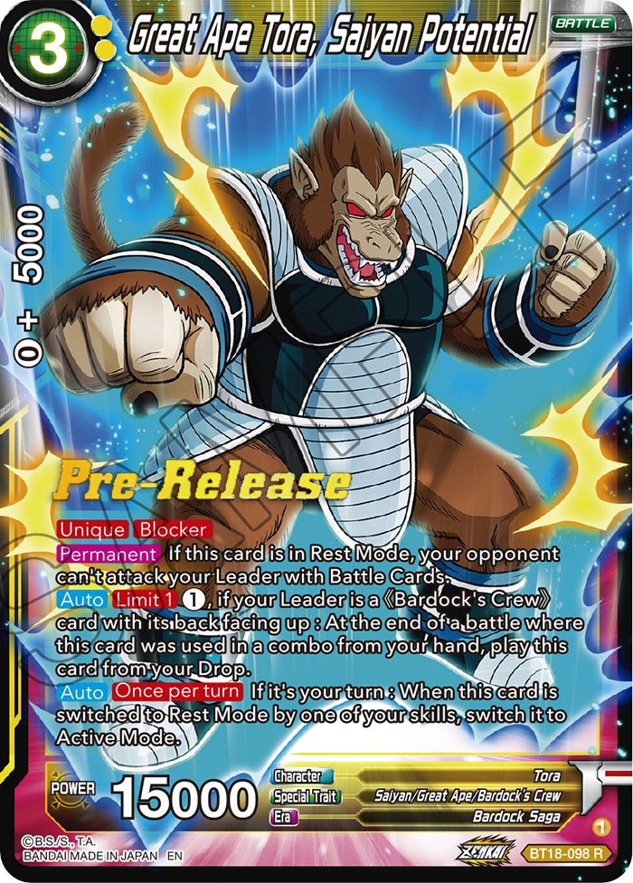 Great Ape Tora, Saiyan Potential (BT18-098) [Dawn of the Z-Legends Prerelease Promos] | Enigma On Main