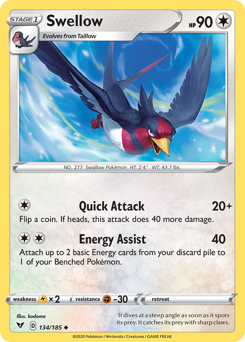 Swellow (134/185) [Sword & Shield: Vivid Voltage] | Enigma On Main