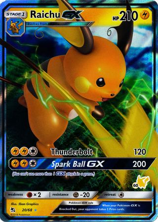 Raichu GX (20/68) (Pikachu Stamp #60) [Battle Academy 2020] | Enigma On Main