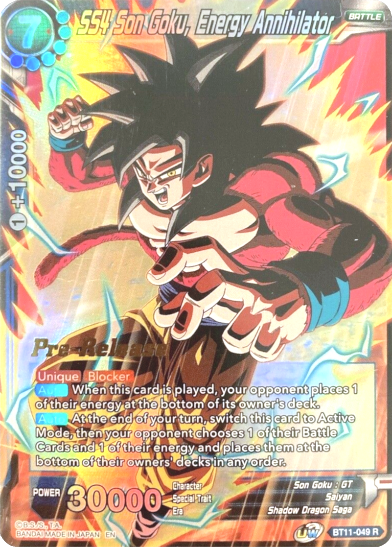 SS4 Son Goku, Energy Annihilator (BT11-049) [Vermilion Bloodline Prerelease Promos] | Enigma On Main