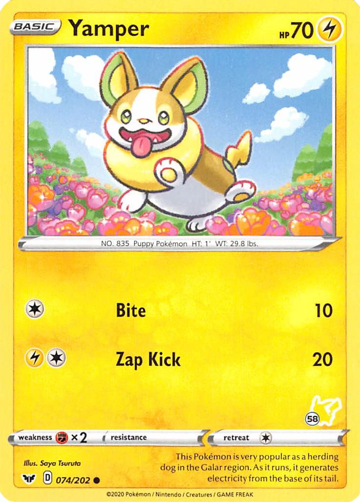 Yamper (074/202) (Pikachu Stamp #58) [Battle Academy 2022] | Enigma On Main