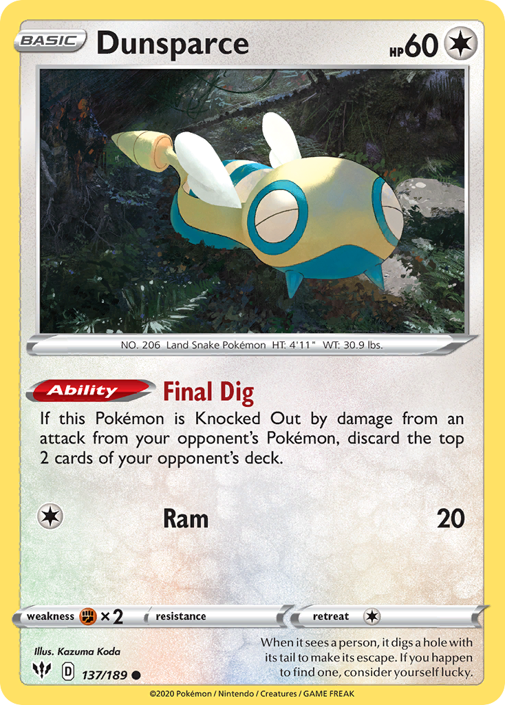 Dunsparce (137/189) [Sword & Shield: Darkness Ablaze] | Enigma On Main