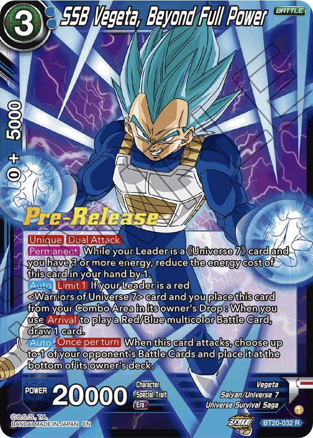 SSB Vegeta, Beyond Full Power (BT20-032) [Power Absorbed Prerelease Promos] | Enigma On Main