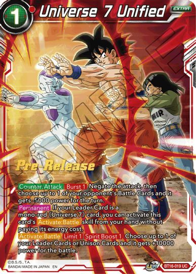 Universe 7 Unified (BT16-019) [Realm of the Gods Prerelease Promos] | Enigma On Main