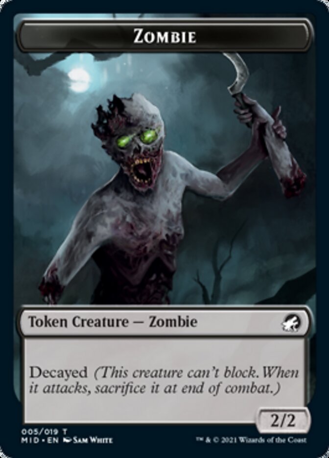 Zombie (005) // Wrenn and Seven Emblem Double-sided Token [Innistrad: Midnight Hunt Tokens] | Enigma On Main