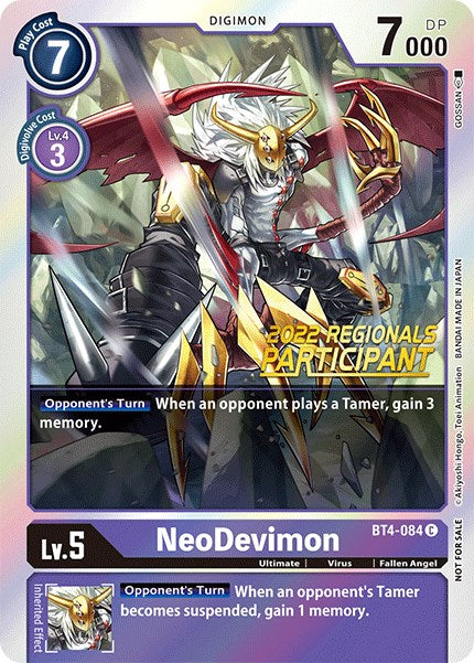 NeoDevimon [BT4-084] (2022 Championship Online Regional) (Online Participant) [Great Legend Promos] | Enigma On Main