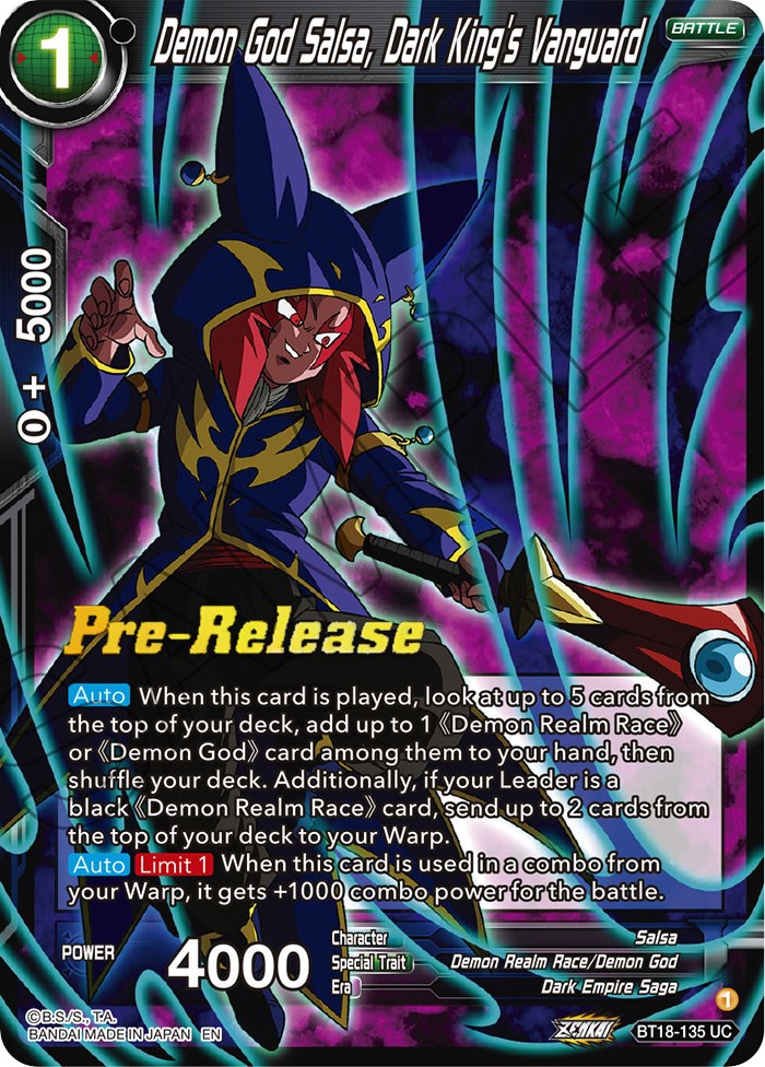 Demon God Salsa, Dark King's Vanguard (BT18-135) [Dawn of the Z-Legends Prerelease Promos] | Enigma On Main