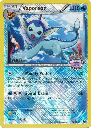 Vaporeon (25/108) (State Province Championship 2013 Promo Staff) [Black & White: Dark Explorers] | Enigma On Main