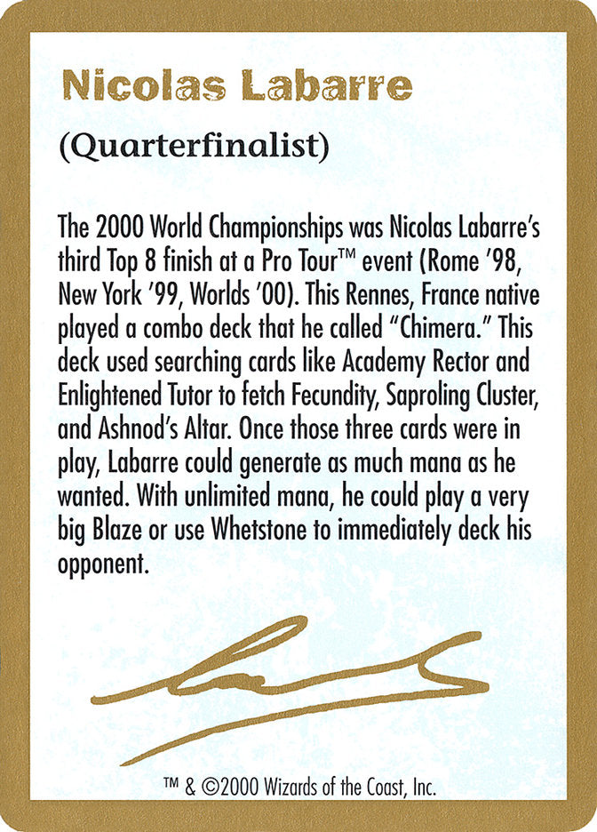 Nicolas Labarre Bio [World Championship Decks 2000] | Enigma On Main