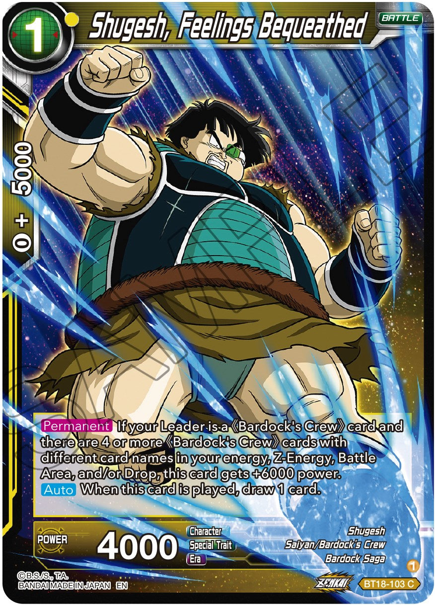 Shugesh, Feelings Bequeathed (BT18-103) [Dawn of the Z-Legends] | Enigma On Main