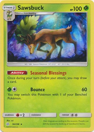 Sawsbuck (16/236) (Build & Battle Box Exclusive) [Sun & Moon: Cosmic Eclipse] | Enigma On Main