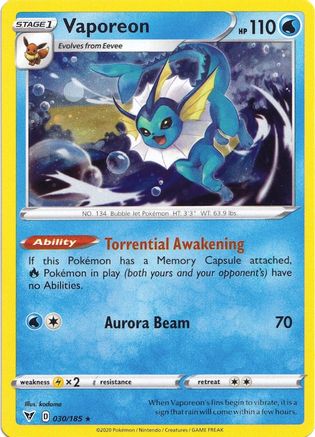 Vaporeon (030/185) (Cosmos Holo) [Sword & Shield: Vivid Voltage] | Enigma On Main