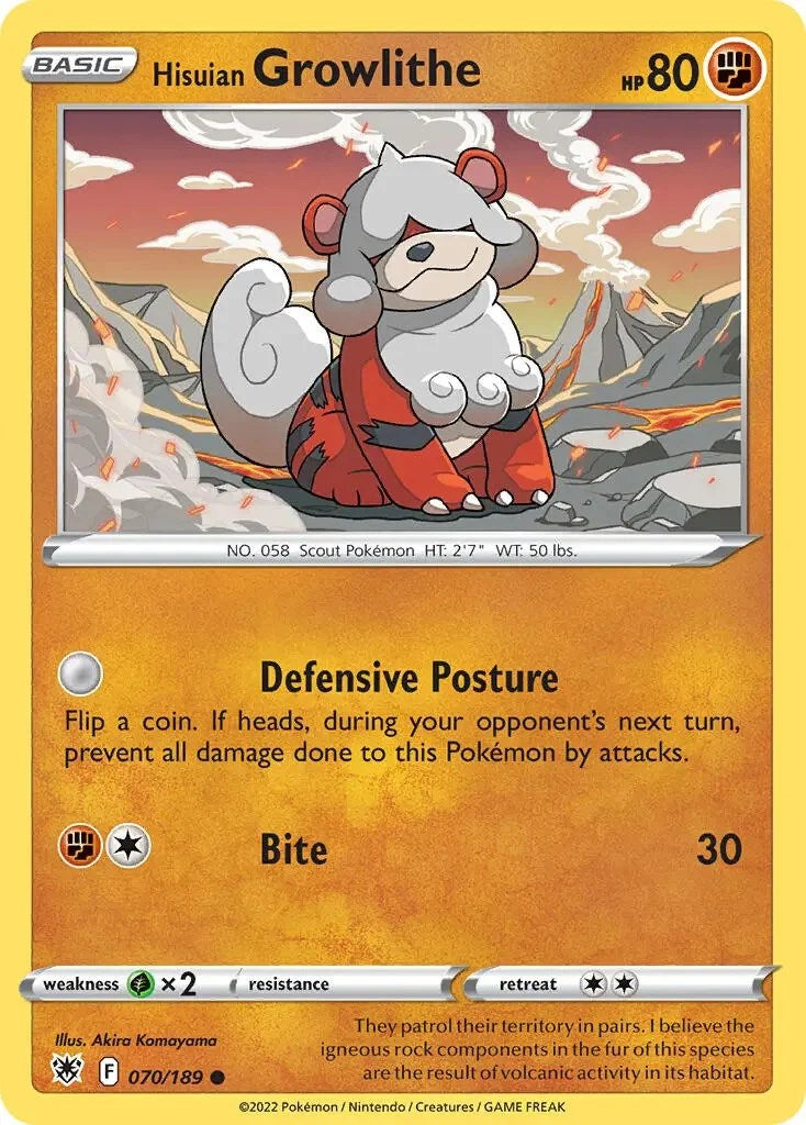 Hisuian Growlithe (070/189) (Theme Deck Exclusive) [Sword & Shield: Astral Radiance] | Enigma On Main