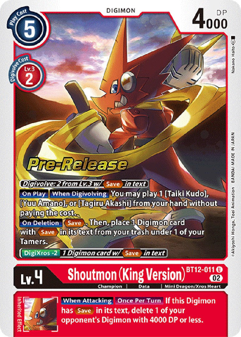 Shoutmon (King Version) [BT12-011] [Across Time Pre-Release Cards] | Enigma On Main