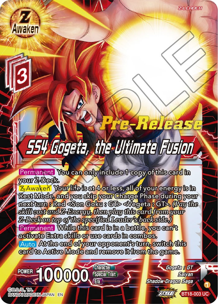 SS4 Gogeta, the Ultimate Fusion (BT18-003) [Dawn of the Z-Legends Prerelease Promos] | Enigma On Main