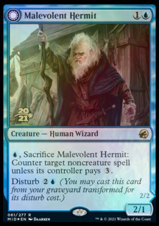 Malevolent Hermit // Benevolent Geist [Innistrad: Midnight Hunt Prerelease Promos] | Enigma On Main