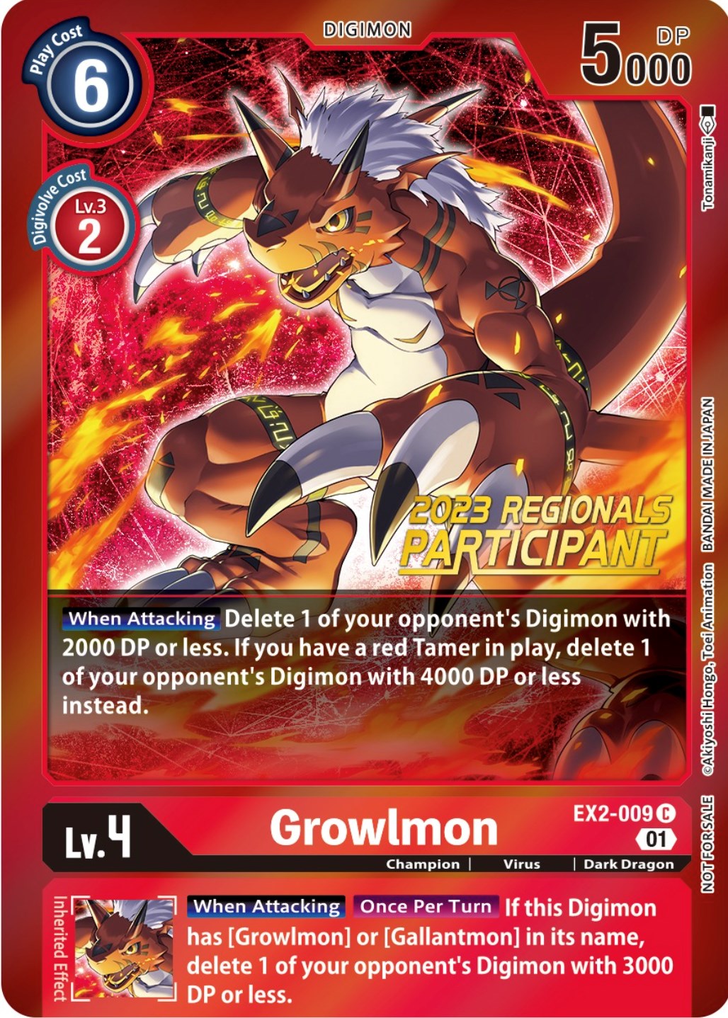 Growlmon [EX2-009] (2023 Regionals Participant) [Digital Hazard Promos] | Enigma On Main