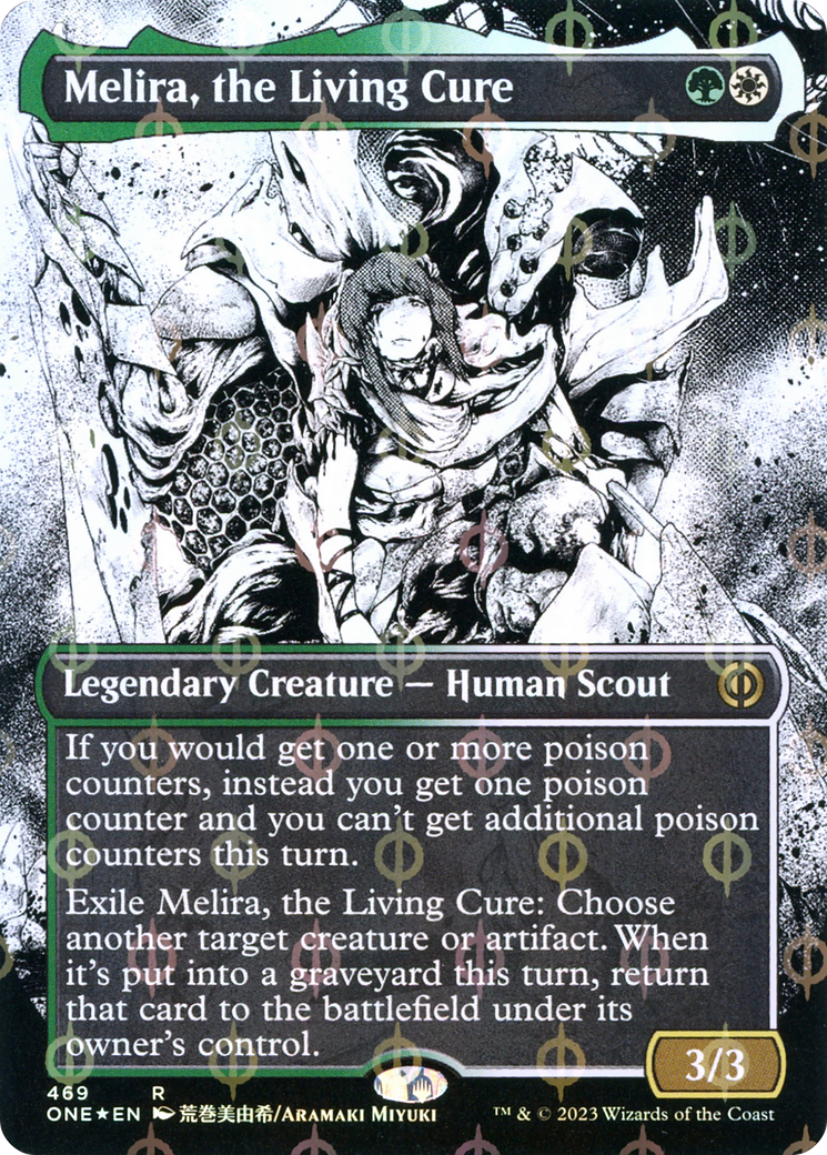 Melira, the Living Cure (Borderless Manga Step-and-Compleat Foil) [Phyrexia: All Will Be One] | Enigma On Main