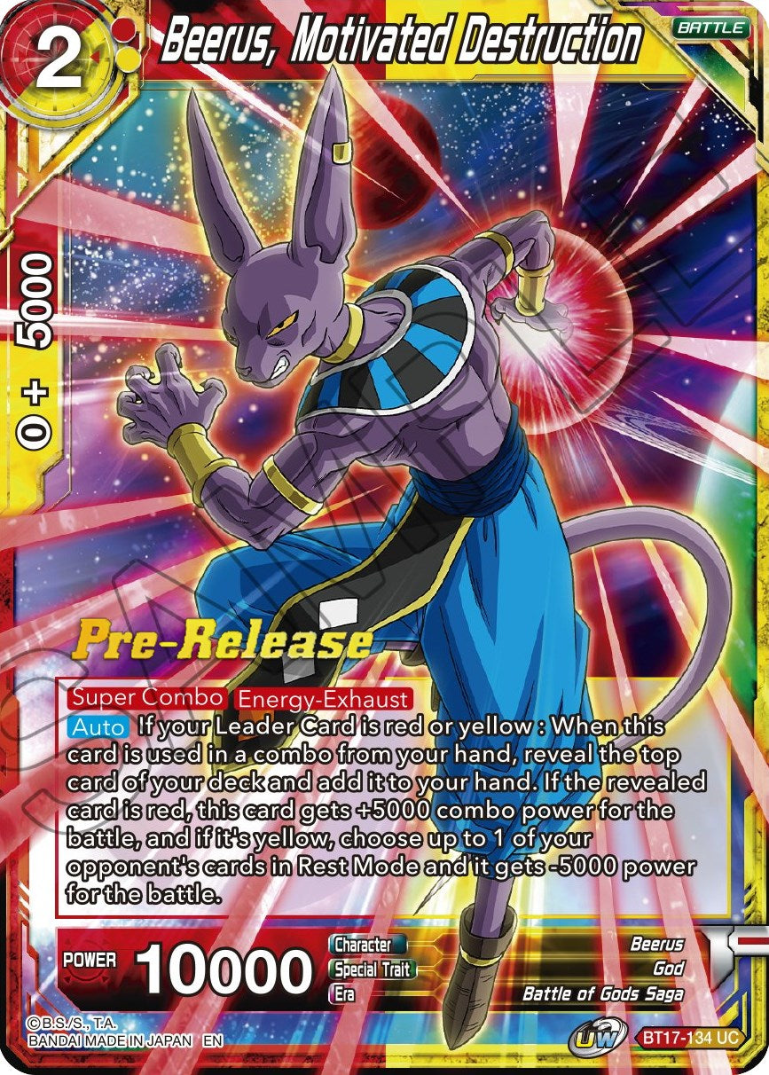 Beerus, Motivated Destruction (BT17-134) [Ultimate Squad Prerelease Promos] | Enigma On Main