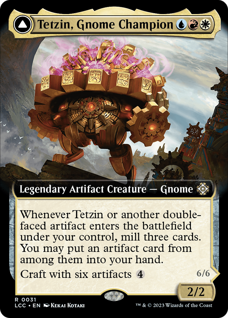Tetzin, Gnome Champion // The Golden-Gear Colossus (Extended Art) [The Lost Caverns of Ixalan Commander] | Enigma On Main