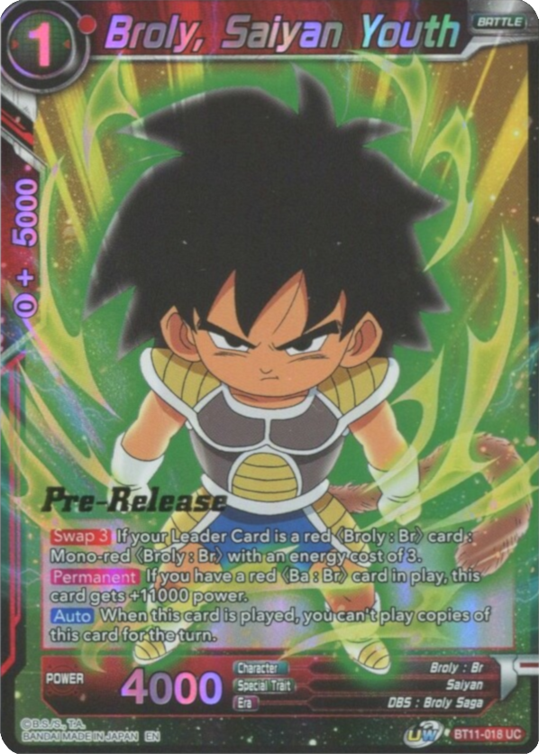 Broly, Saiyan Youth (BT11-018) [Vermilion Bloodline Prerelease Promos] | Enigma On Main