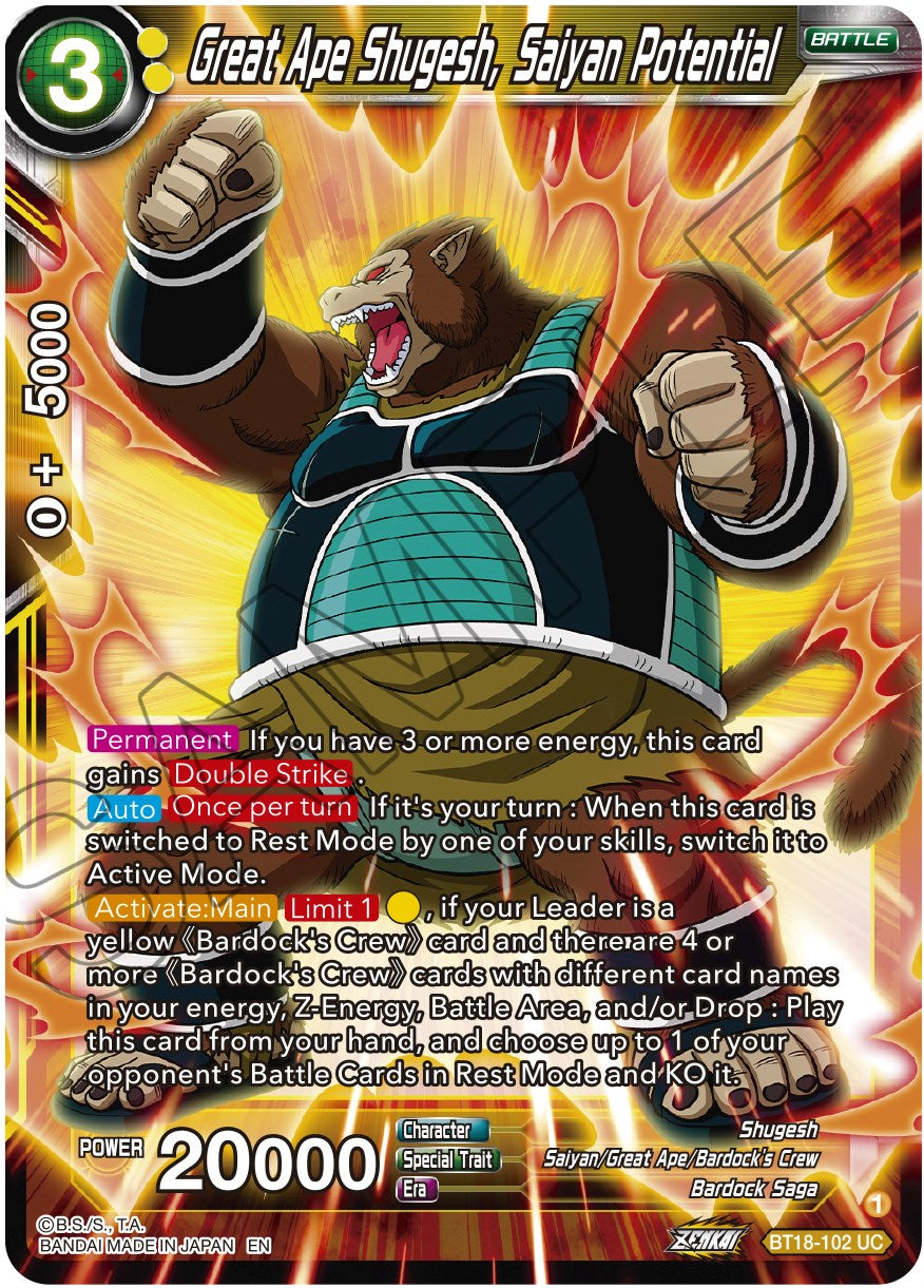 Great Ape Shugesh, Saiyan Potential (BT18-102) [Dawn of the Z-Legends] | Enigma On Main