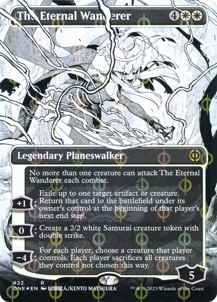 The Eternal Wanderer (Borderless Manga Step-and-Compleat Foil) [Phyrexia: All Will Be One] | Enigma On Main