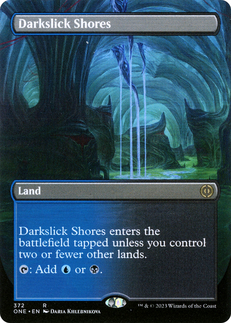 Darkslick Shores (Borderless Alternate Art) [Phyrexia: All Will Be One] | Enigma On Main