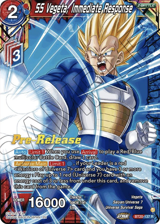 SS Vegeta, Immediate Response (BT20-137) [Power Absorbed Prerelease Promos] | Enigma On Main