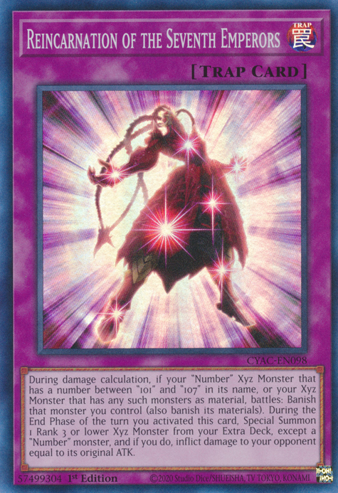 Reincarnation of the Seventh Emperors [CYAC-EN098] Super Rare | Enigma On Main