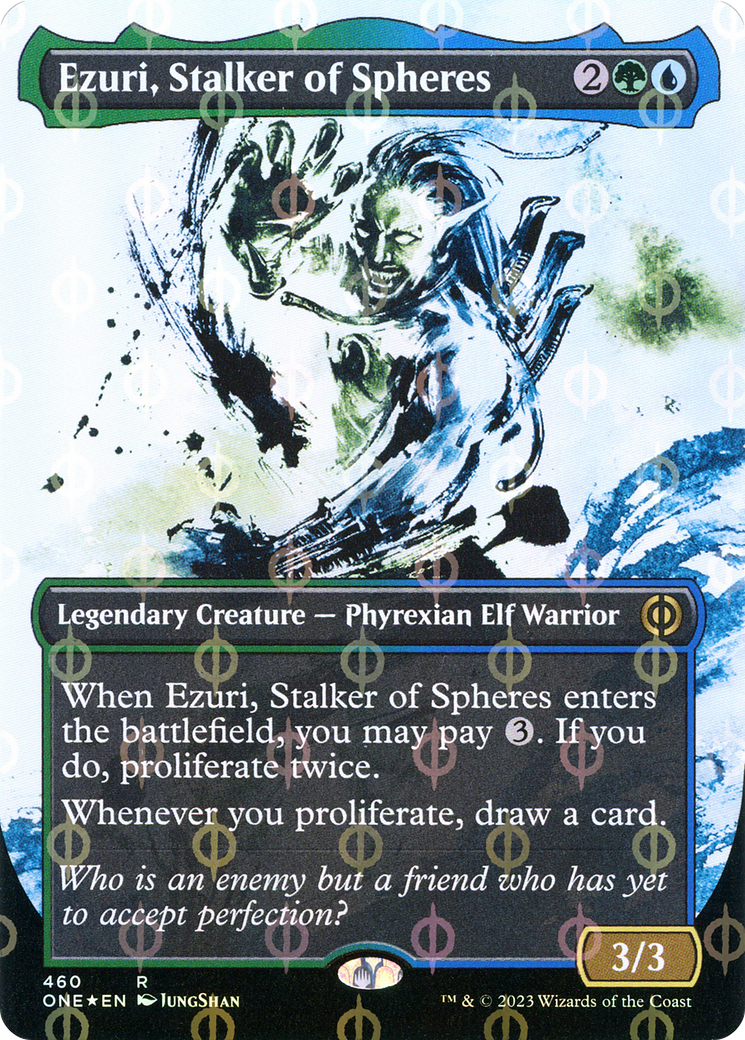 Ezuri, Stalker of Spheres (Borderless Ichor Step-and-Compleat Foil) [Phyrexia: All Will Be One] | Enigma On Main