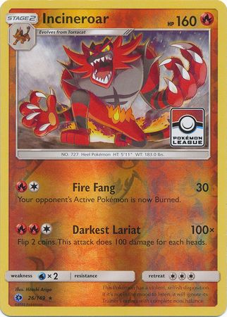 Incineroar (26/149) (League Promo) [Sun & Moon: Base Set] | Enigma On Main