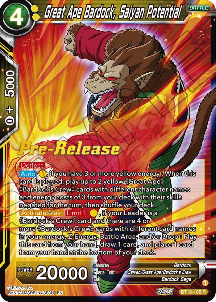 Great Ape Bardock, Saiyan Potential (BT18-106) [Dawn of the Z-Legends Prerelease Promos] | Enigma On Main