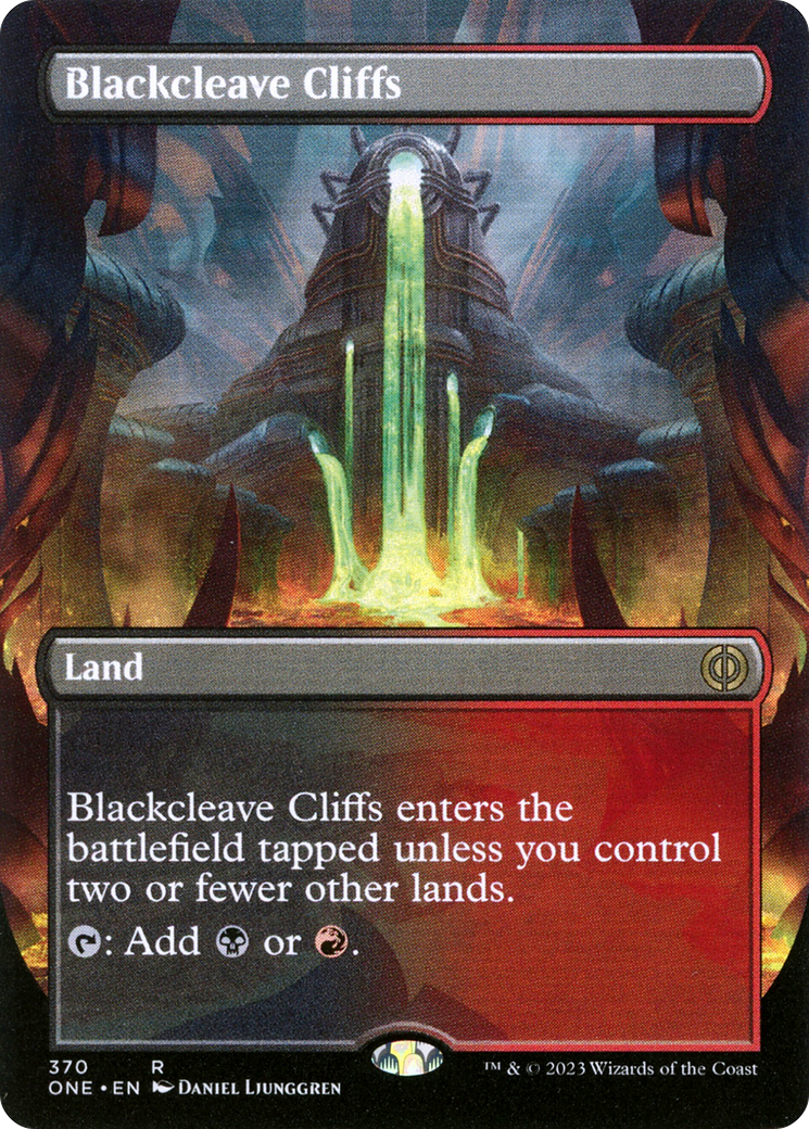 Blackcleave Cliffs (Borderless Alternate Art) [Phyrexia: All Will Be One] | Enigma On Main