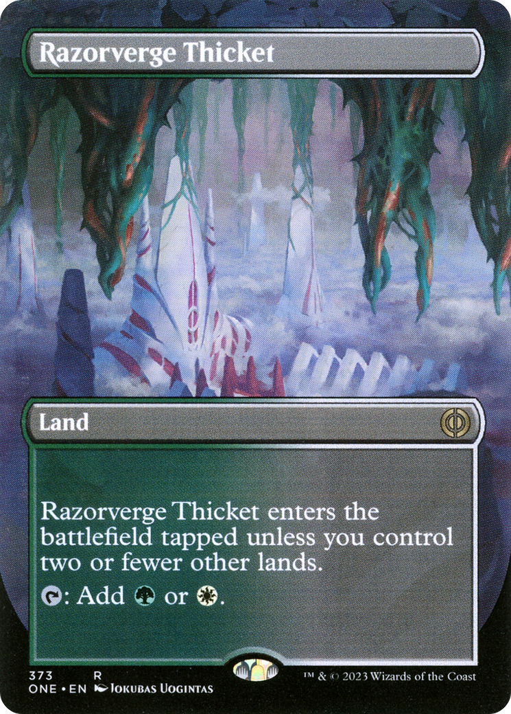 Razorverge Thicket (Borderless Alternate Art) [Phyrexia: All Will Be One] | Enigma On Main