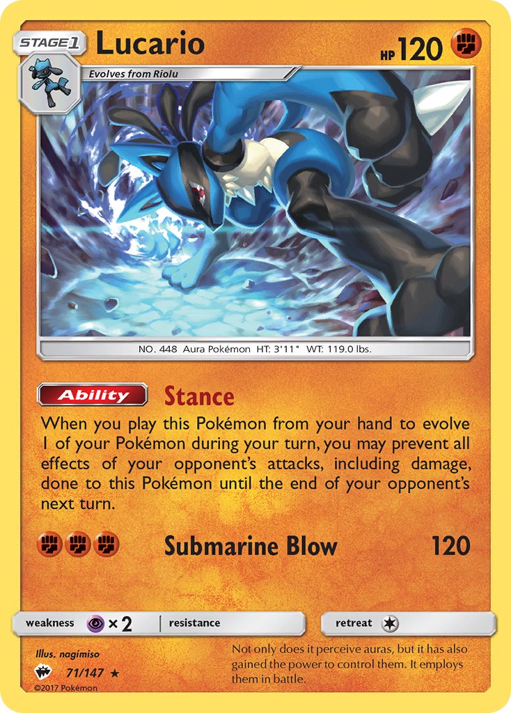 Lucario (71/147) (Theme Deck Exclusive) [Sun & Moon: Burning Shadows] | Enigma On Main