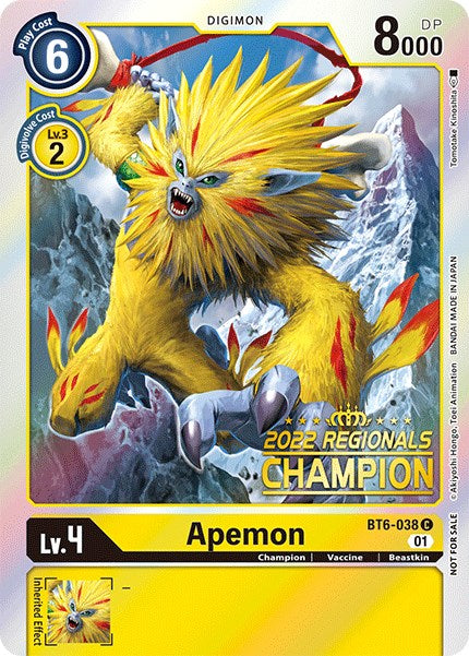 Apemon [BT6-038] (2022 Championship Online Regional) (Online Champion) [Double Diamond Promos] | Enigma On Main